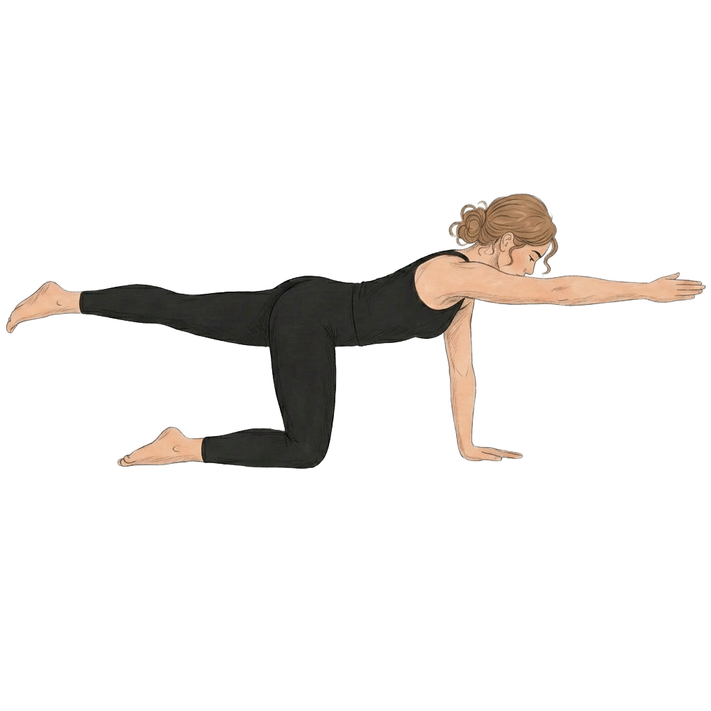 Illustration of bird dog exercise on hands and knees